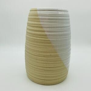 Pottery Vase Jug Glossy Glazed Southwest Art Flower Pot Tan And White